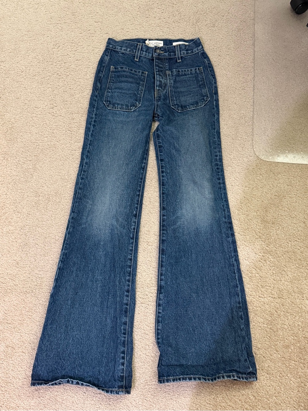 Nili Lotan Florence Flare Jeans 24 Simon Wash Patch Pocket $450